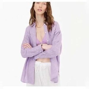 J. Crew Women Relaxed-fit Baird McNutt Irish Purple Linen Long Sleeve Shirt